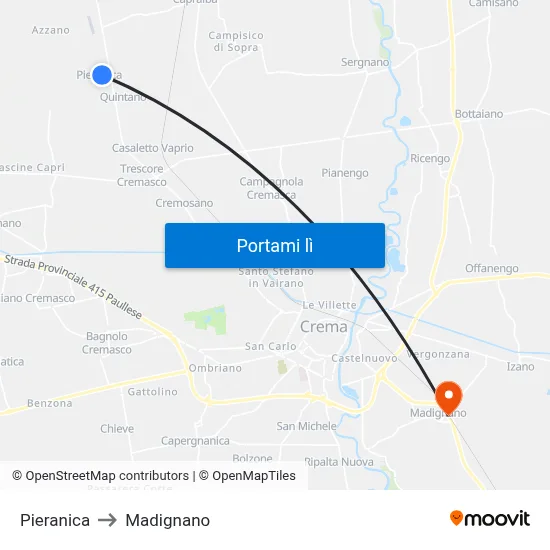 Pieranica to Madignano map
