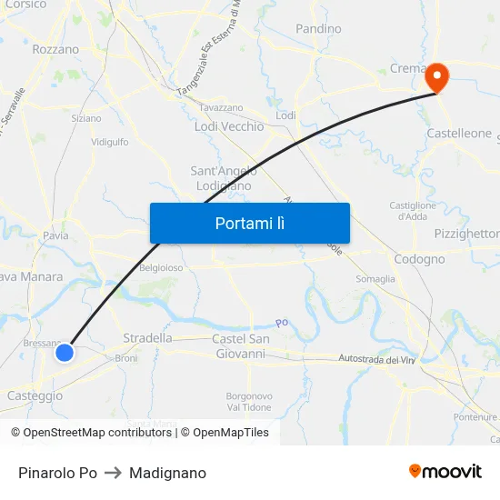 Pinarolo Po to Madignano map