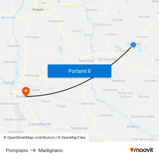 Pompiano to Madignano map