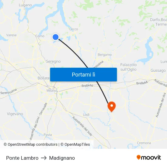 Ponte Lambro to Madignano map