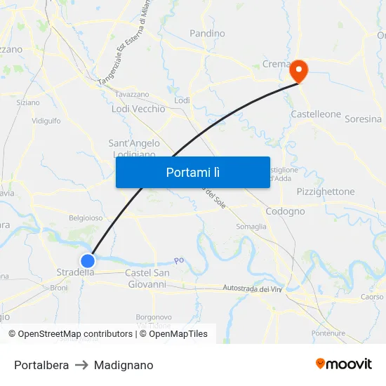 Portalbera to Madignano map