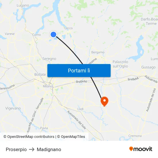 Proserpio to Madignano map