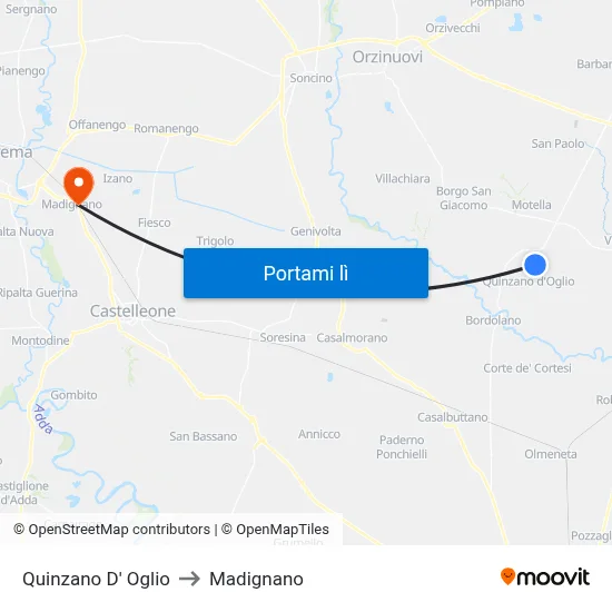 Quinzano D' Oglio to Madignano map
