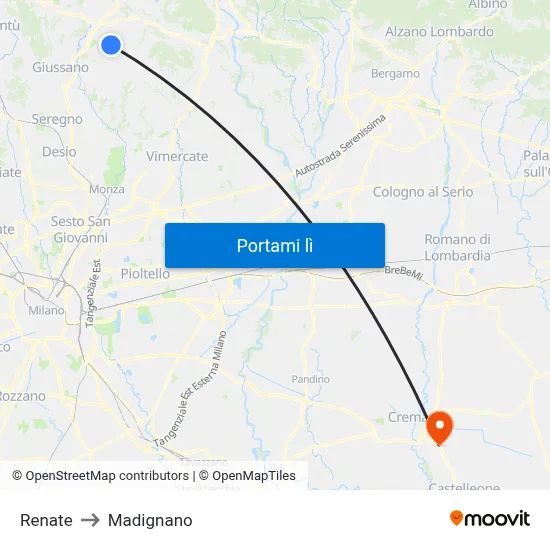 Renate to Madignano map