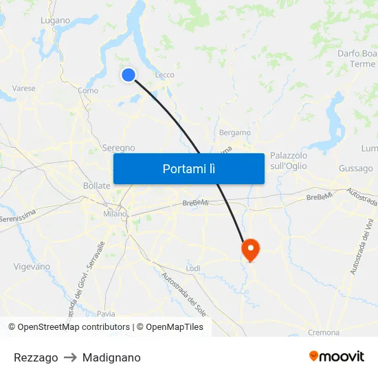 Rezzago to Madignano map