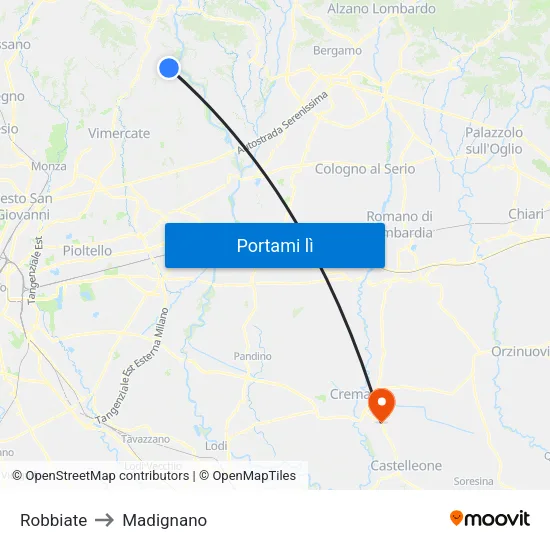 Robbiate to Madignano map