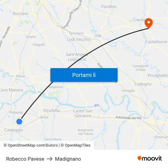 Robecco Pavese to Madignano map
