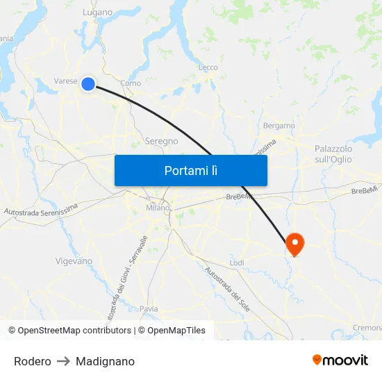 Rodero to Madignano map
