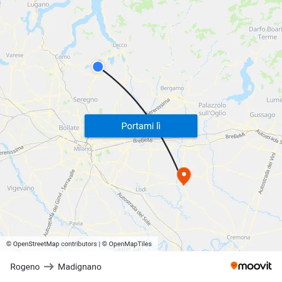 Rogeno to Madignano map