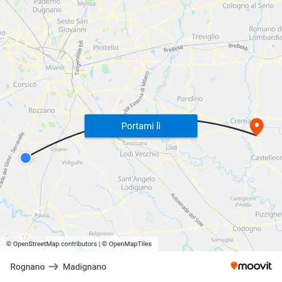 Rognano to Madignano map