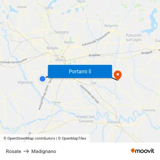 Rosate to Madignano map