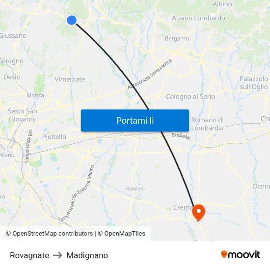 Rovagnate to Madignano map