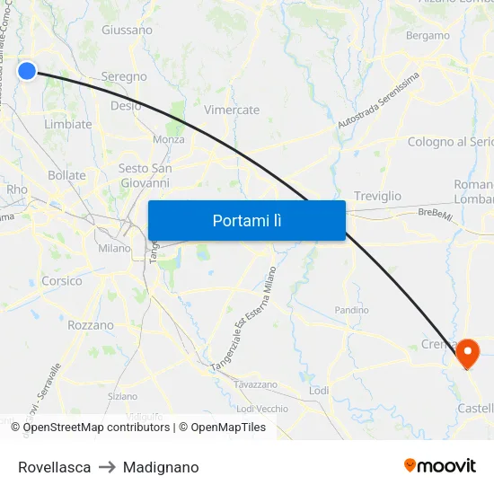Rovellasca to Madignano map