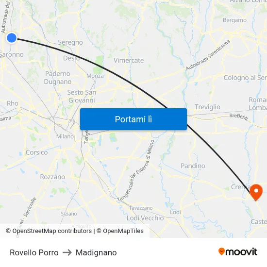 Rovello Porro to Madignano map