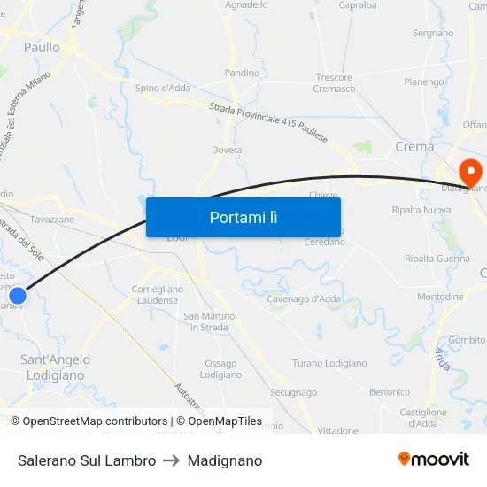 Salerano Sul Lambro to Madignano map