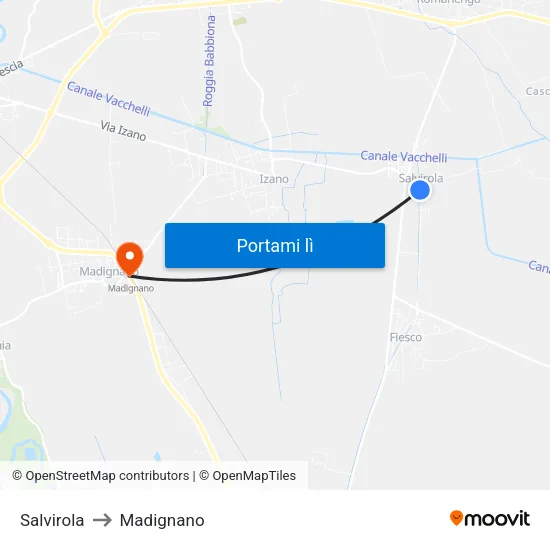Salvirola to Madignano map