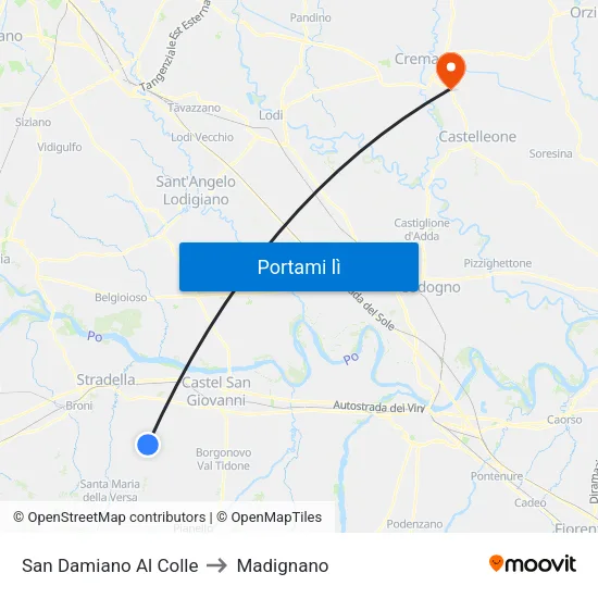 San Damiano Al Colle to Madignano map