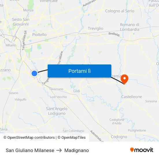 San Giuliano Milanese to Madignano map