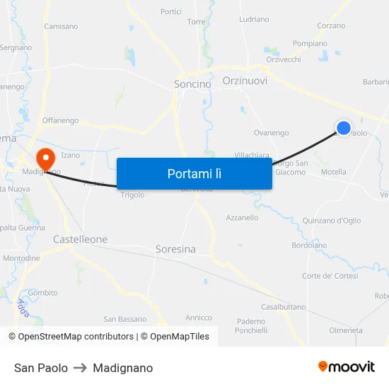 San Paolo to Madignano map