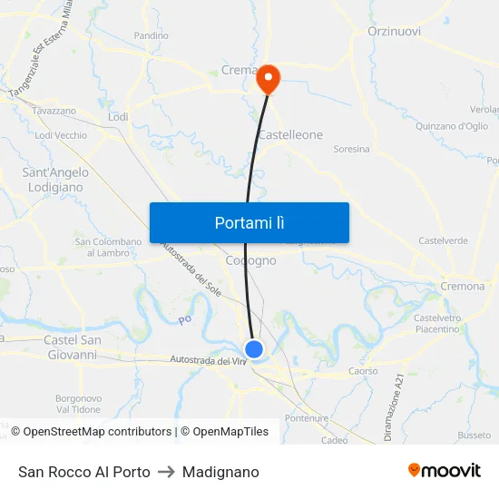 San Rocco Al Porto to Madignano map