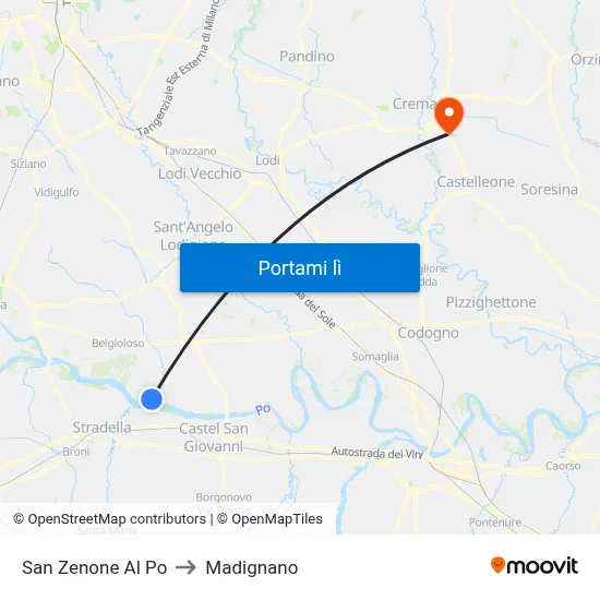 San Zenone Al Po to Madignano map