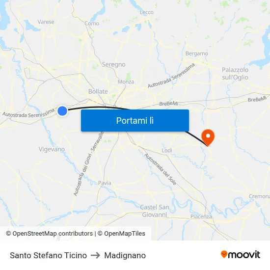 Santo Stefano Ticino to Madignano map