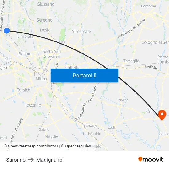 Saronno to Madignano map