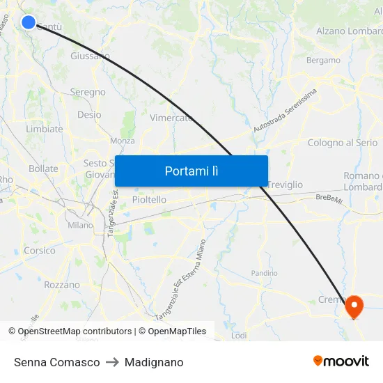 Senna Comasco to Madignano map