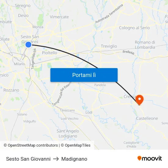 Sesto San Giovanni to Madignano map