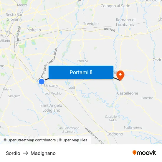 Sordio to Madignano map