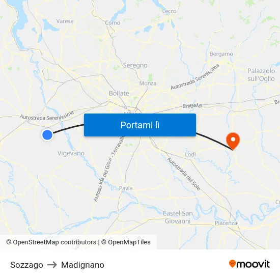 Sozzago to Madignano map
