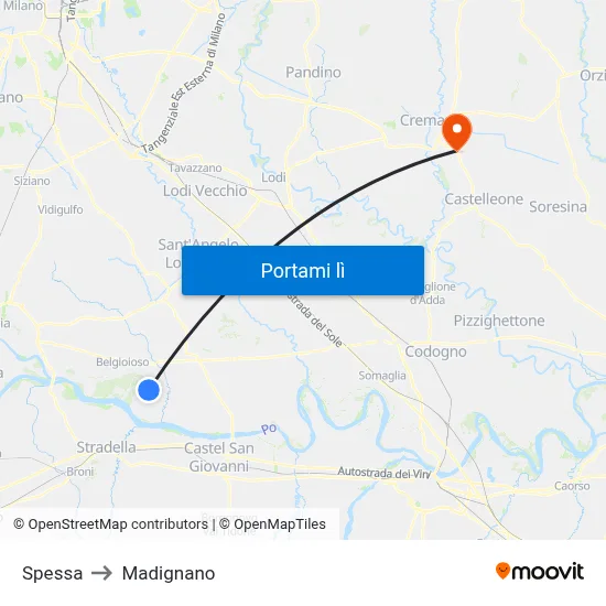 Spessa to Madignano map
