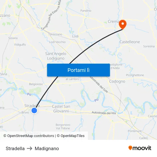 Stradella to Madignano map