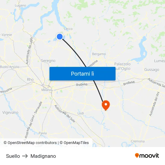 Suello to Madignano map