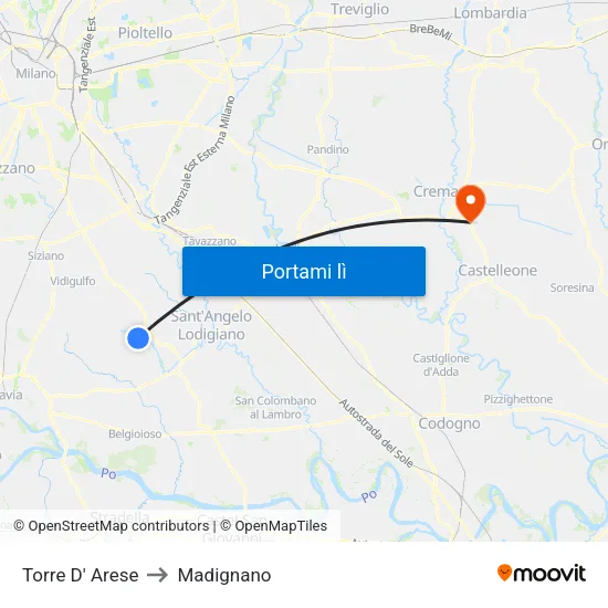 Torre D' Arese to Madignano map