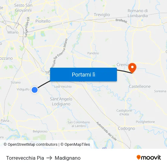 Torrevecchia Pia to Madignano map