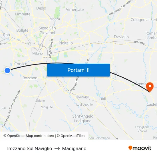 Trezzano Sul Naviglio to Madignano map