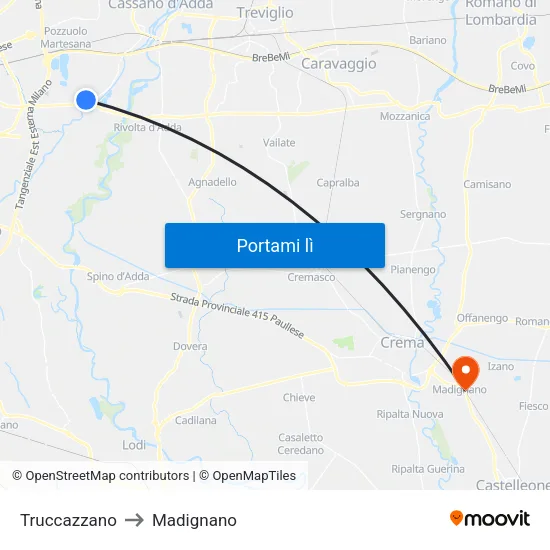 Truccazzano to Madignano map