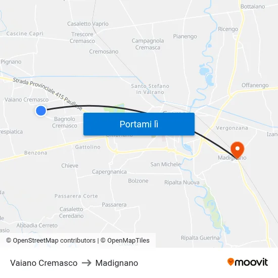 Vaiano Cremasco to Madignano map