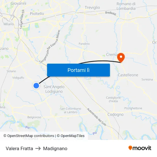 Valera Fratta to Madignano map
