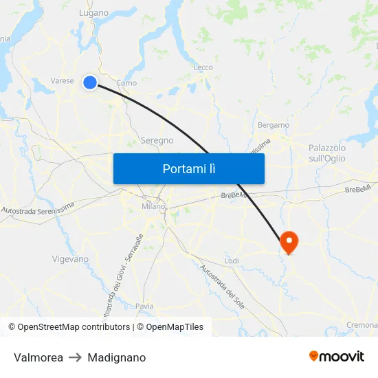 Valmorea to Madignano map
