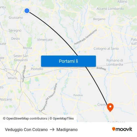 Veduggio Con Colzano to Madignano map