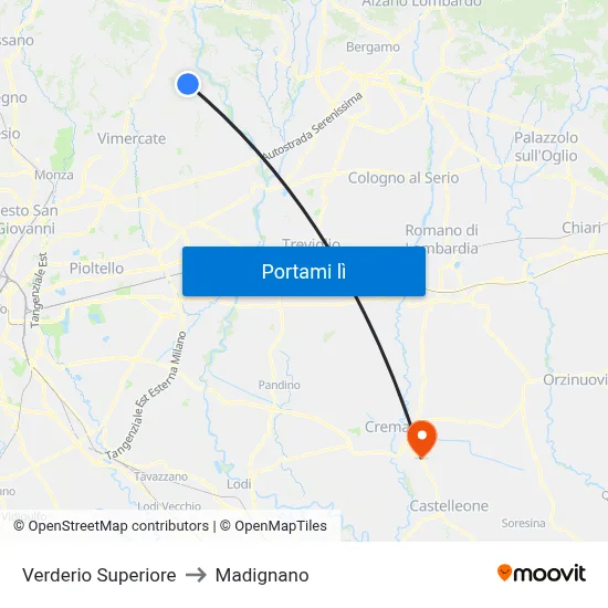 Verderio Superiore to Madignano map