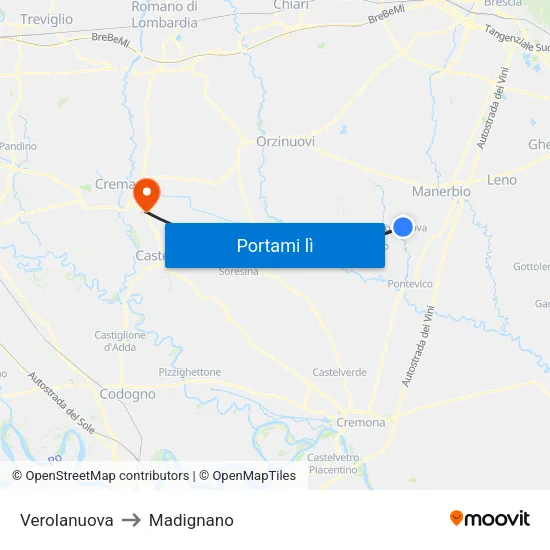 Verolanuova to Madignano map