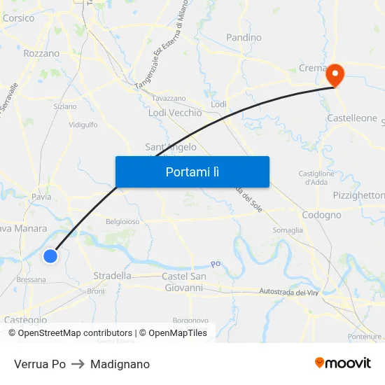 Verrua Po to Madignano map