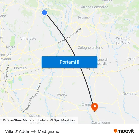 Villa D' Adda to Madignano map