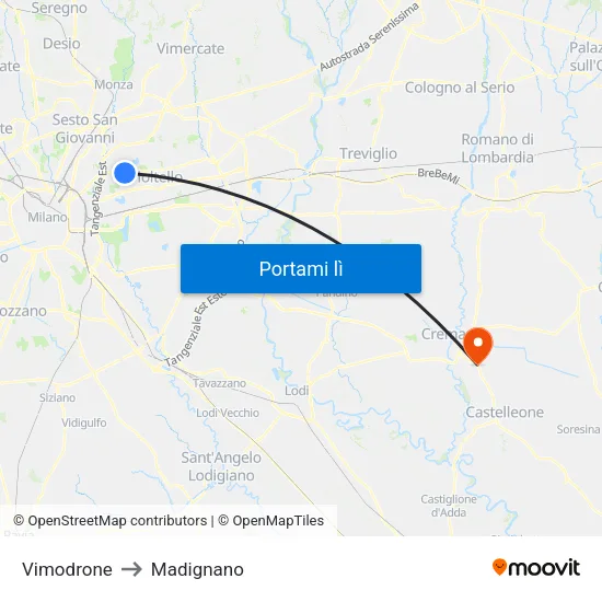 Vimodrone to Madignano map