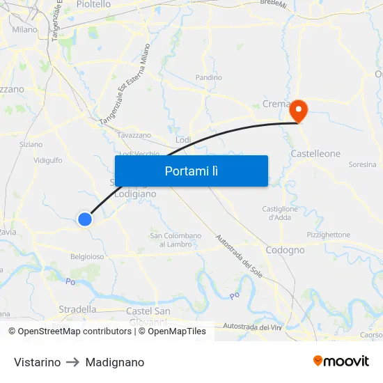 Vistarino to Madignano map