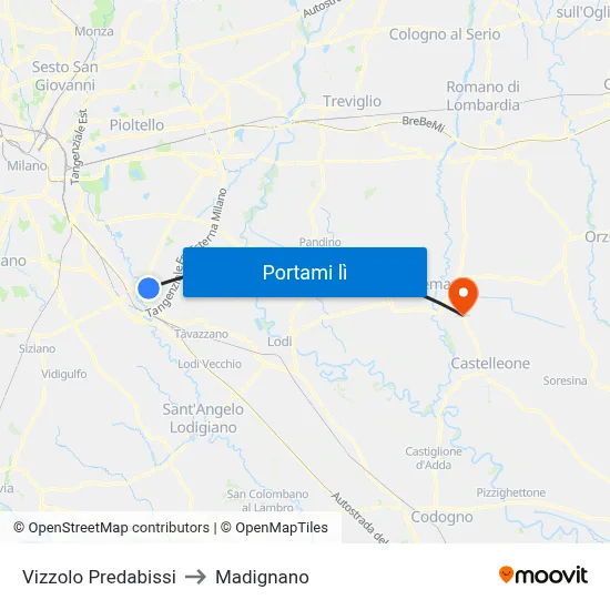 Vizzolo Predabissi to Madignano map