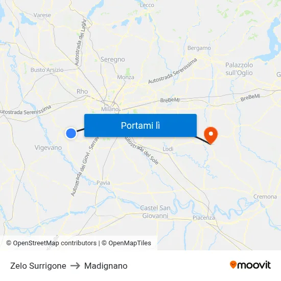 Zelo Surrigone to Madignano map